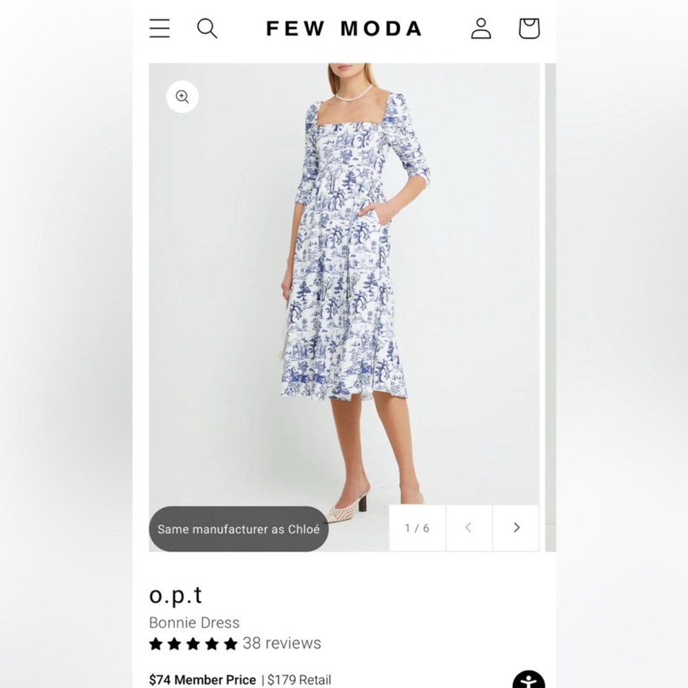 OPT Blue and White Ruffled Puff Sleeve Sundress